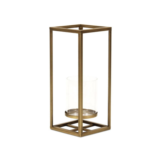 13" Gold And Clear Metal And Glass Tabletop Candle Holder HomeRoots