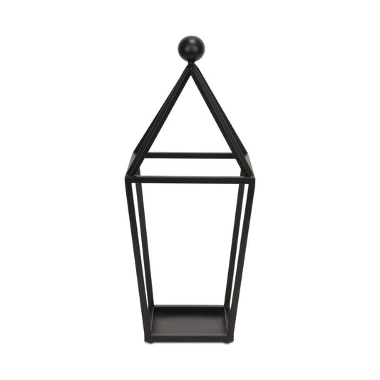 24" Black Geometric Metal Tabletop Lantern Candle Holder