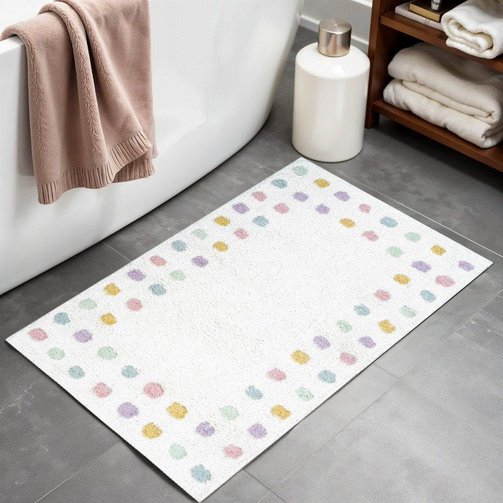 32" White Purple And Pink Cotton Polka Dots Bath Rug HomeRoots