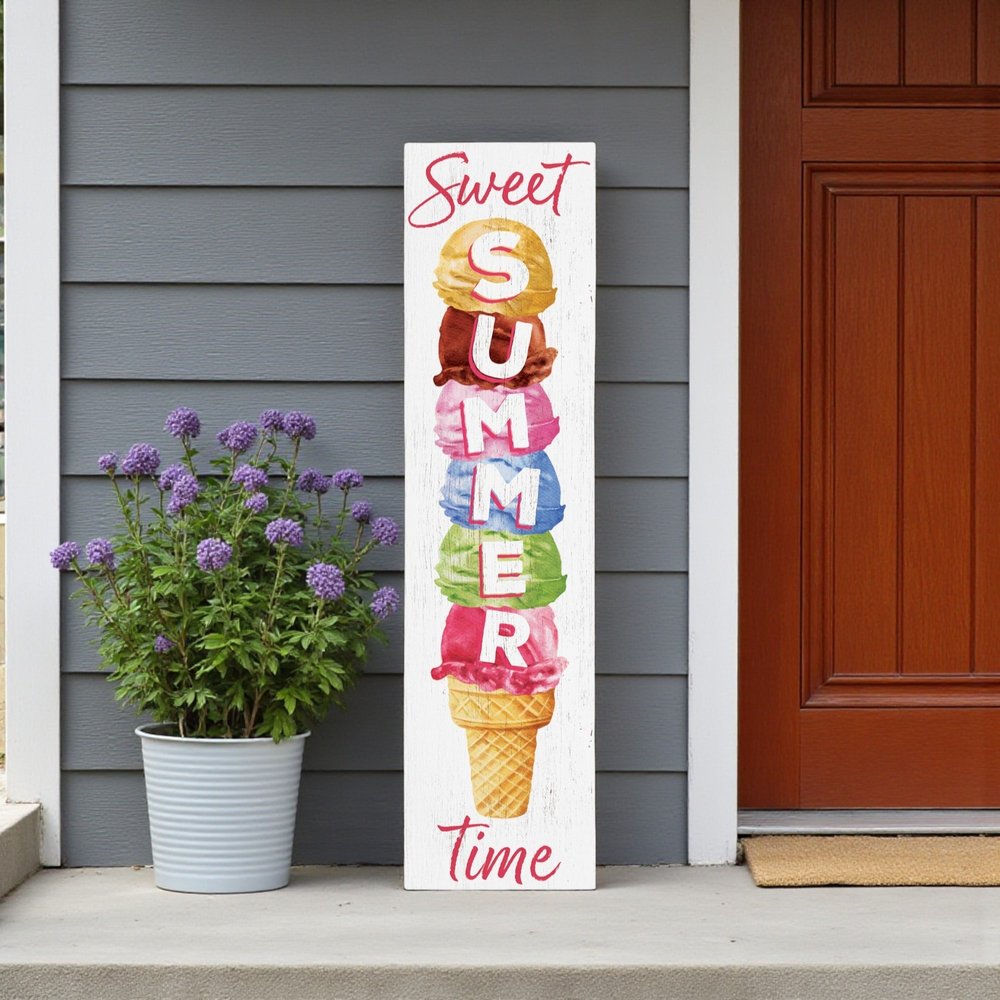 36" Pink White And Yellow Solid Wood Sweet Summer Porch Sign HomeRoots