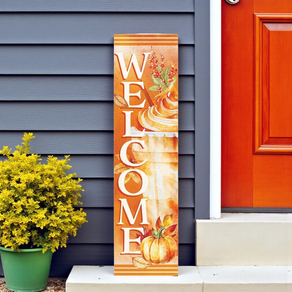 36" Orange Solid Wood Welcome Leaves Porch Sign HomeRoots