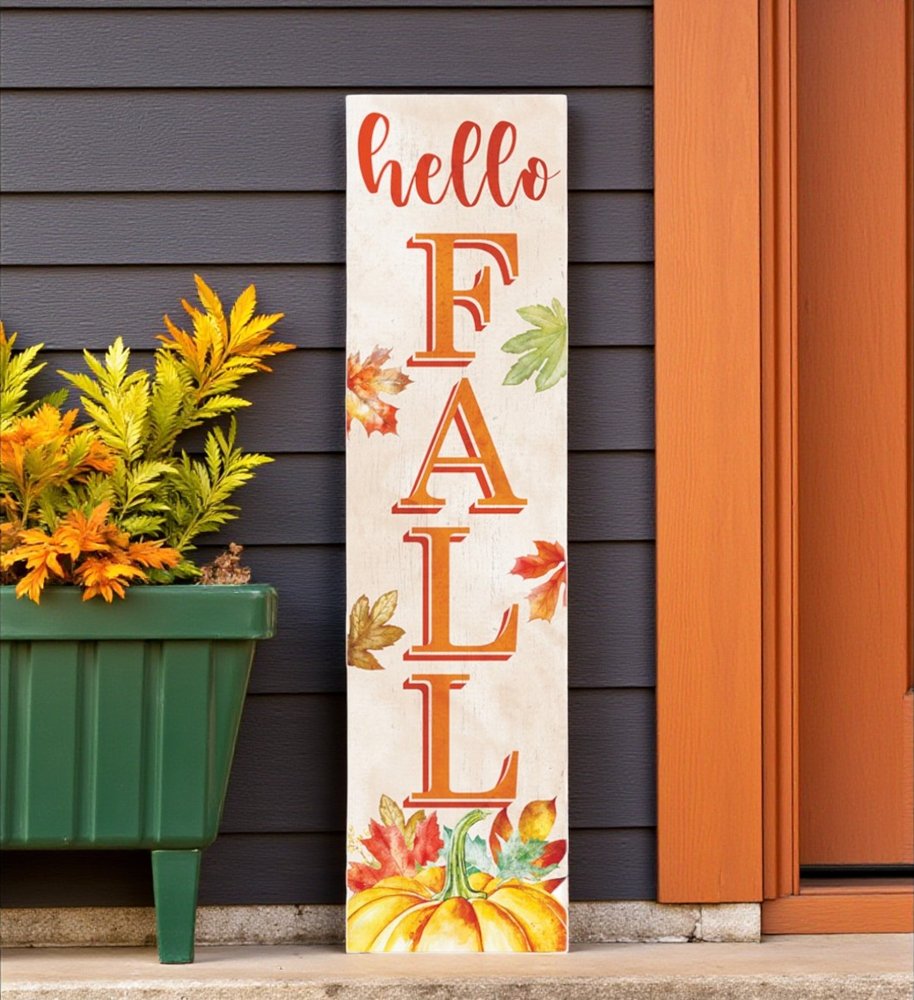 36" Orange Solid Wood Hello Fall Porch Sign HomeRoots
