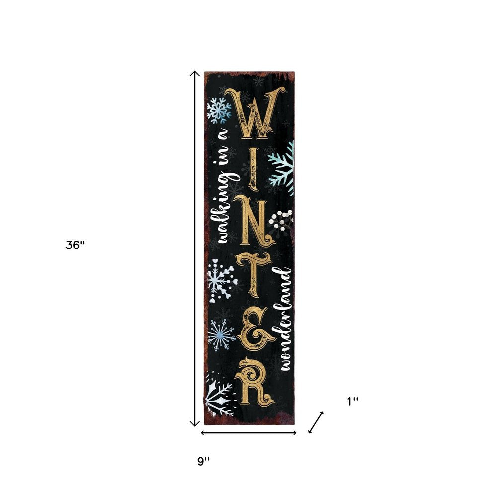 36" Black And Gold Christmas Snowflakes Solid Wood Porch Sign HomeRoots