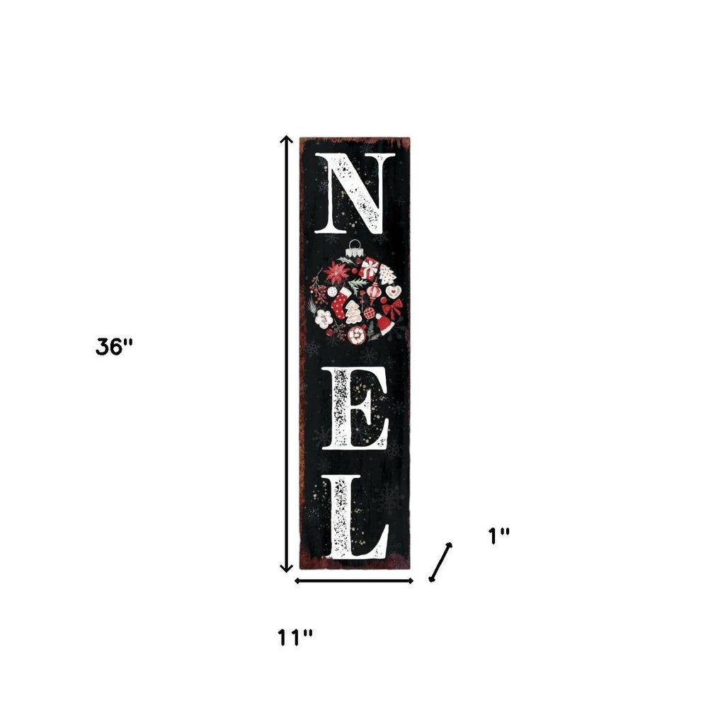 36" Black White Red And Green Christmas Ornaments Solid Wood Porch Sign HomeRoots