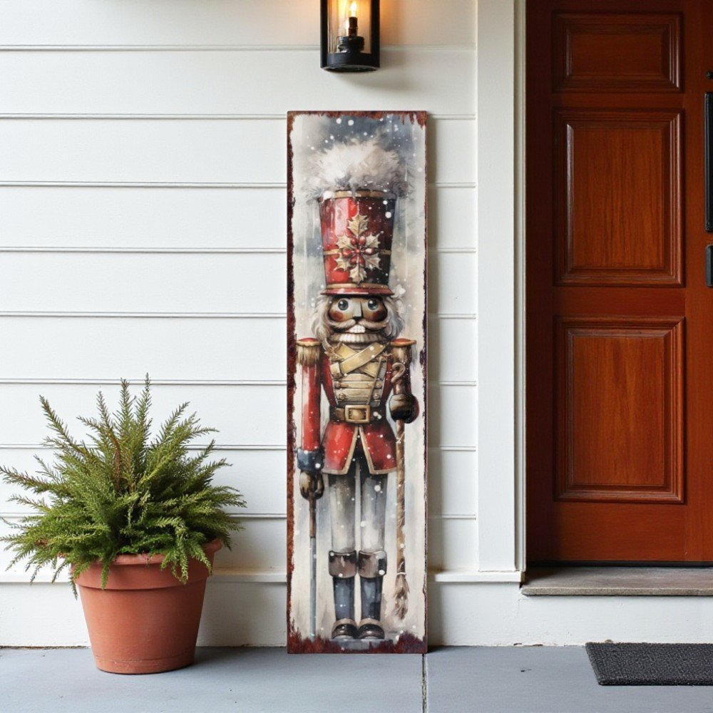 36" Black Red And White Solid Wood Christmas Nutcracker Porch Sign HomeRoots