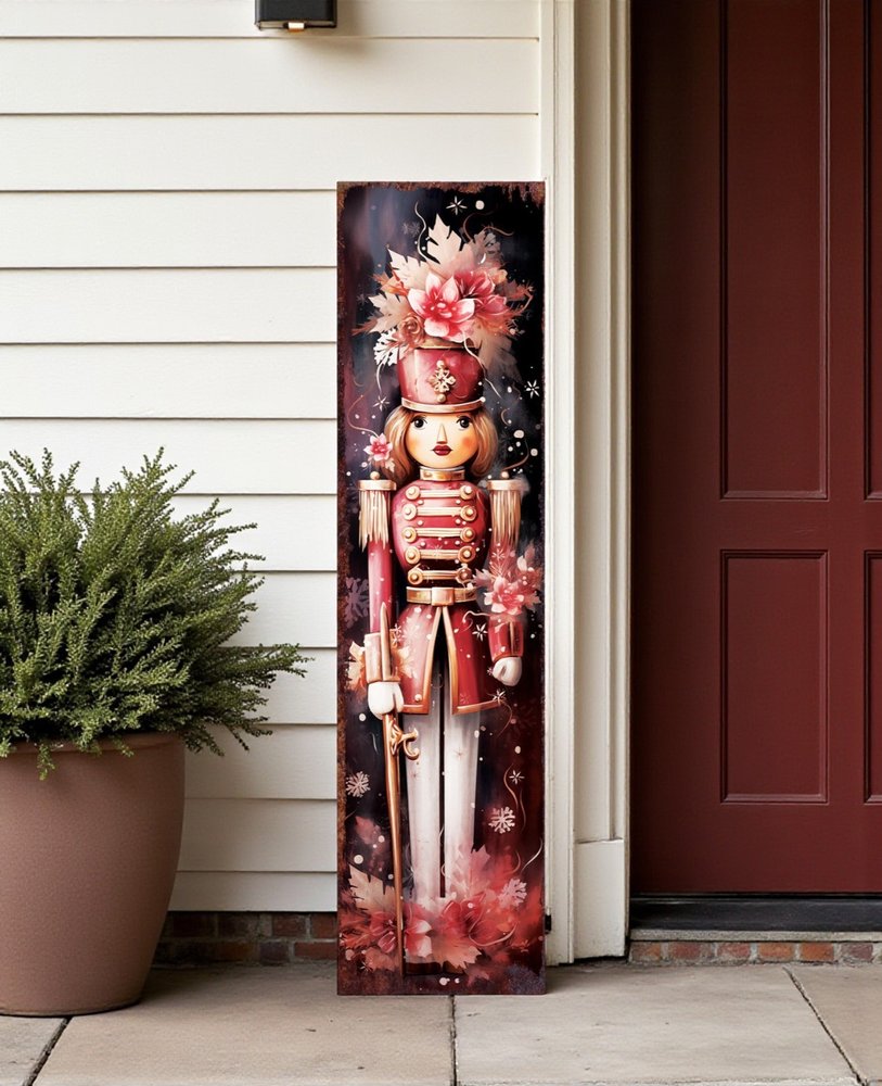 36" Blue White And Red Christmas Nutcracker Solid Wood Porch Sign HomeRoots