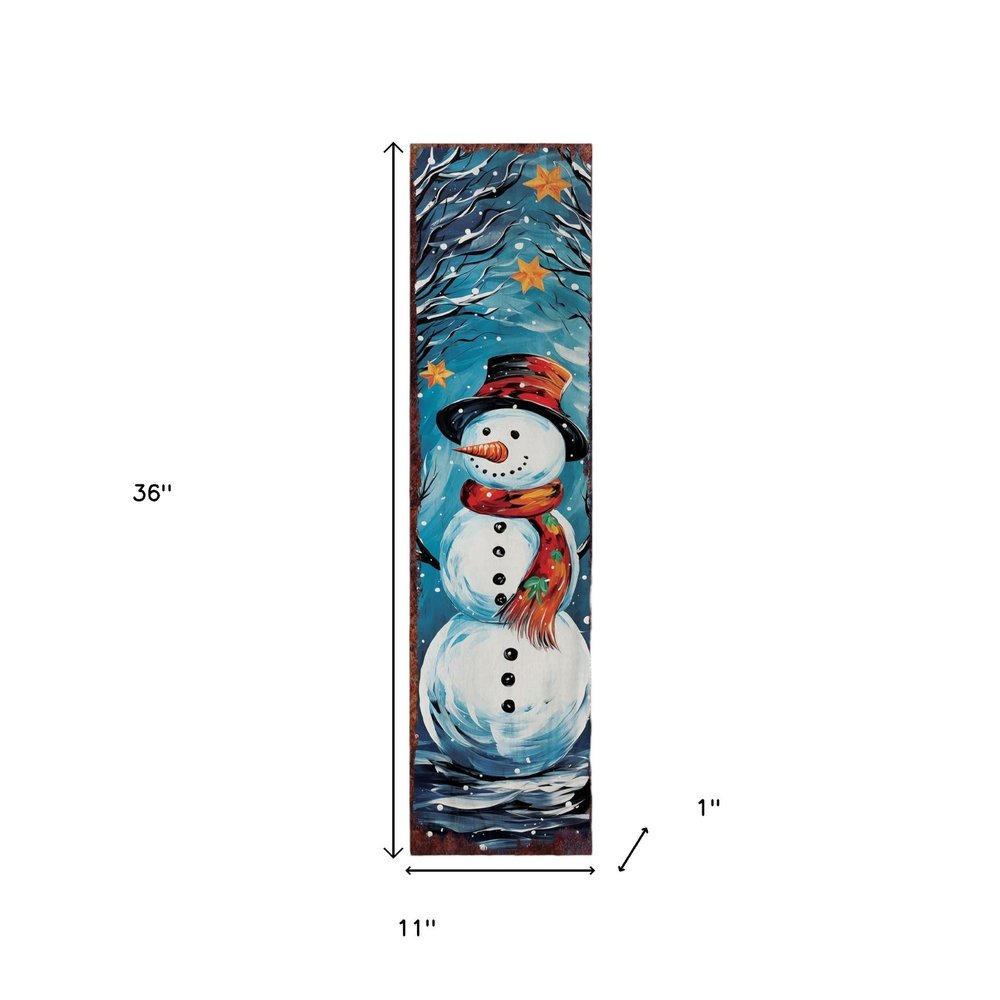 36" Blue White And Red Christmas Snowman Solid Wood Porch Sign HomeRoots