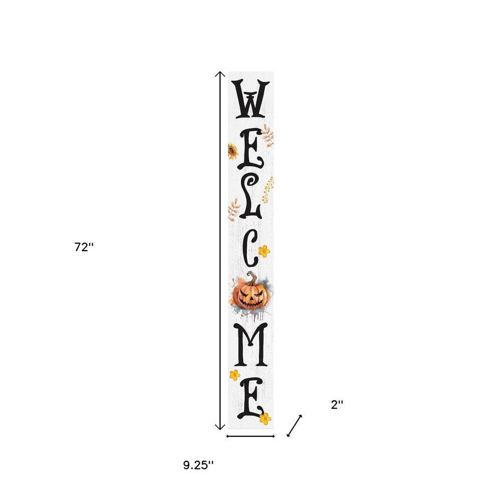 72" White Orange And Black Halloween Pumpkin Solid Wood Porch Sign HomeRoots