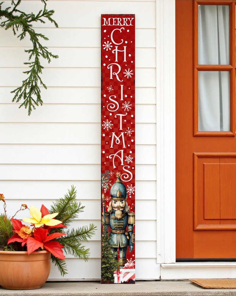 72" Red Solid Wood Merry Christmas Nutcracker Porch Sign HomeRoots
