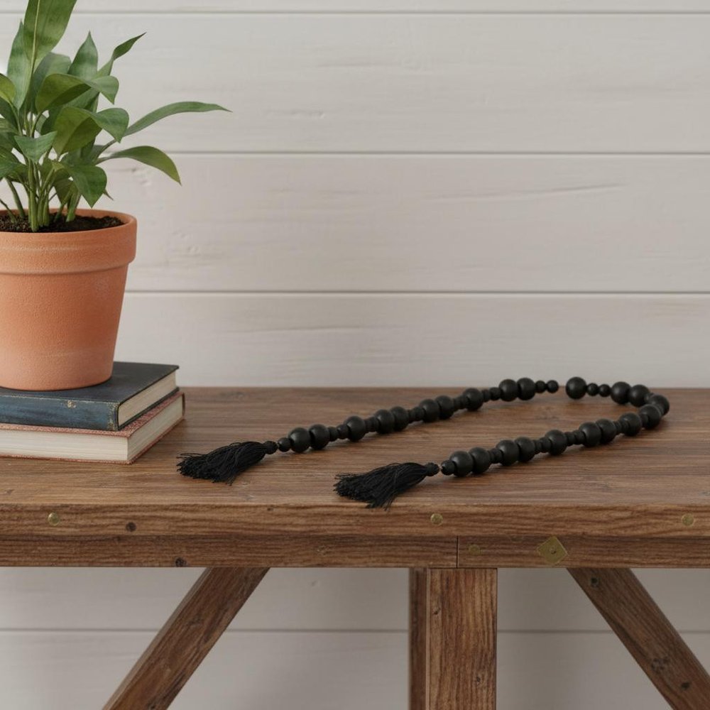 42" Black Wood Hand Painted Decorative Tassel HomeRoots