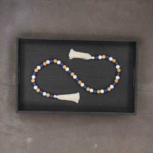 36" Blue Natural And White Wood Hand Painted Decorative Tassel HomeRoots