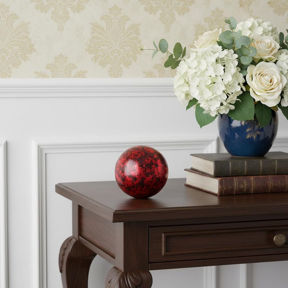 6" Red Paper Mache Hand Painted Orb Decorative Orb HomeRoots