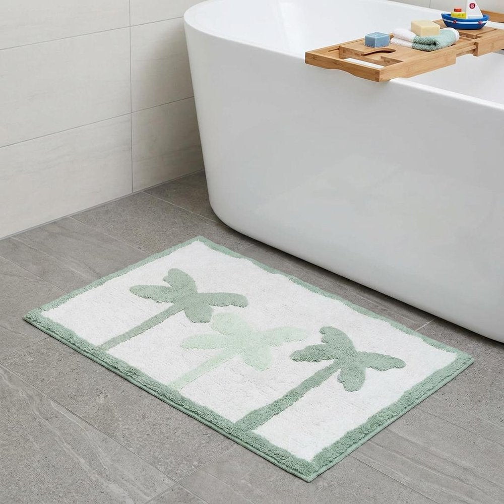 32" Green And White Cotton Palm Trees Bath Rug HomeRoots