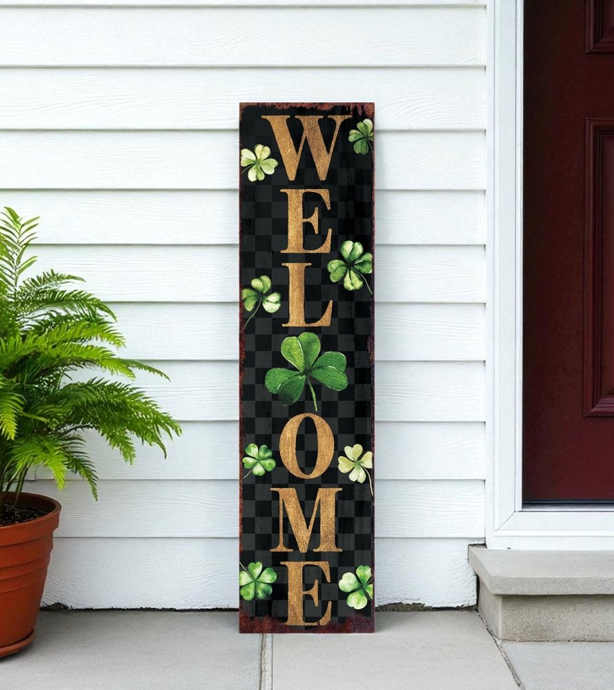 36" Black Gold And Green Solid Wood Welcome St Patrick's Day Porch Sign HomeRoots
