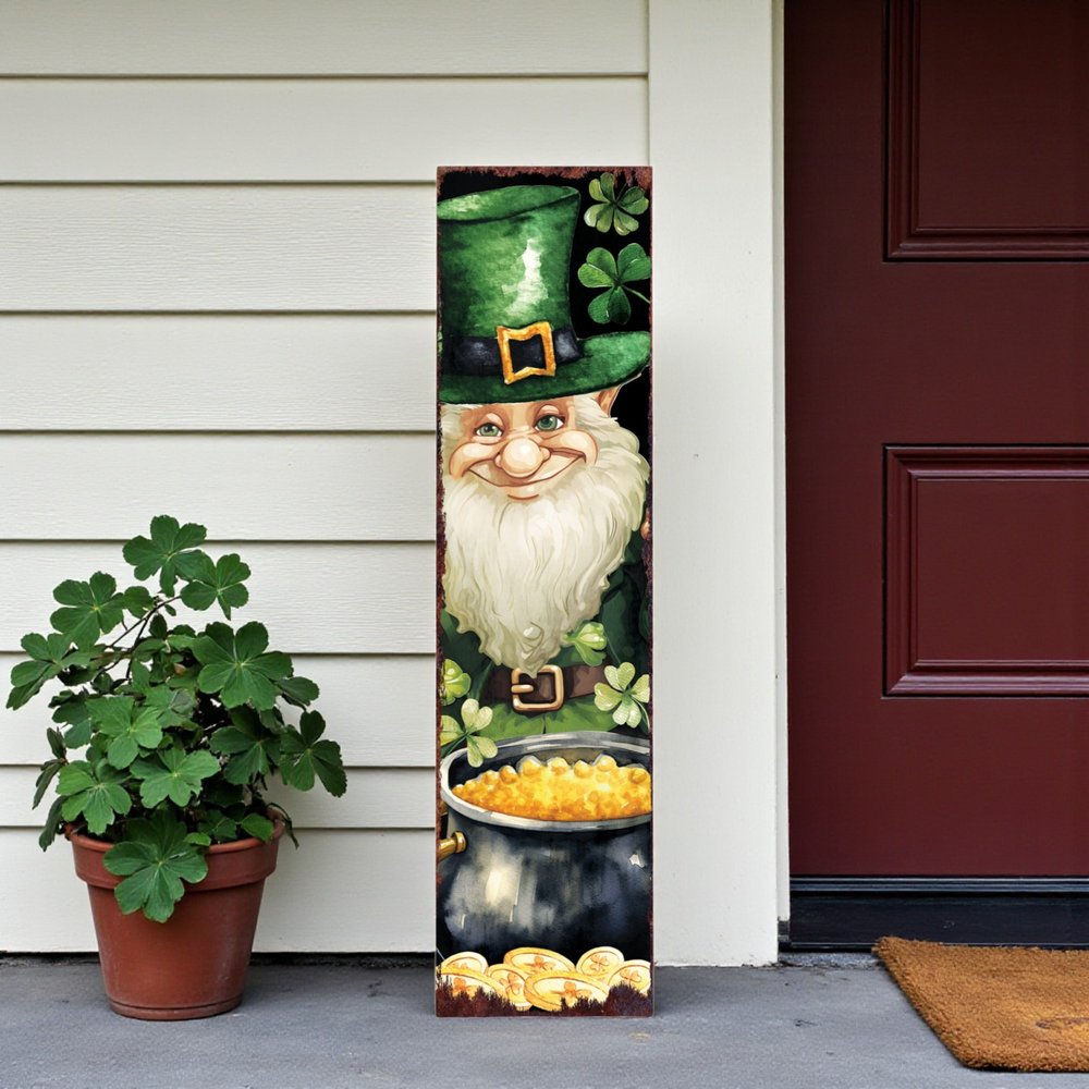 36" Black Gold And Green Solid Wood St Patrick's Day Leprechaun Porch Sign HomeRoots