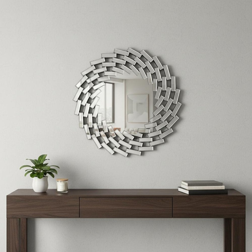 18" Silver Glass Sunburst Geometric Framed Accent Mirror HomeRoots