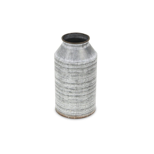 10" Gray Galvanized Metal Geometric Patterned Jug Vase HomeRoots