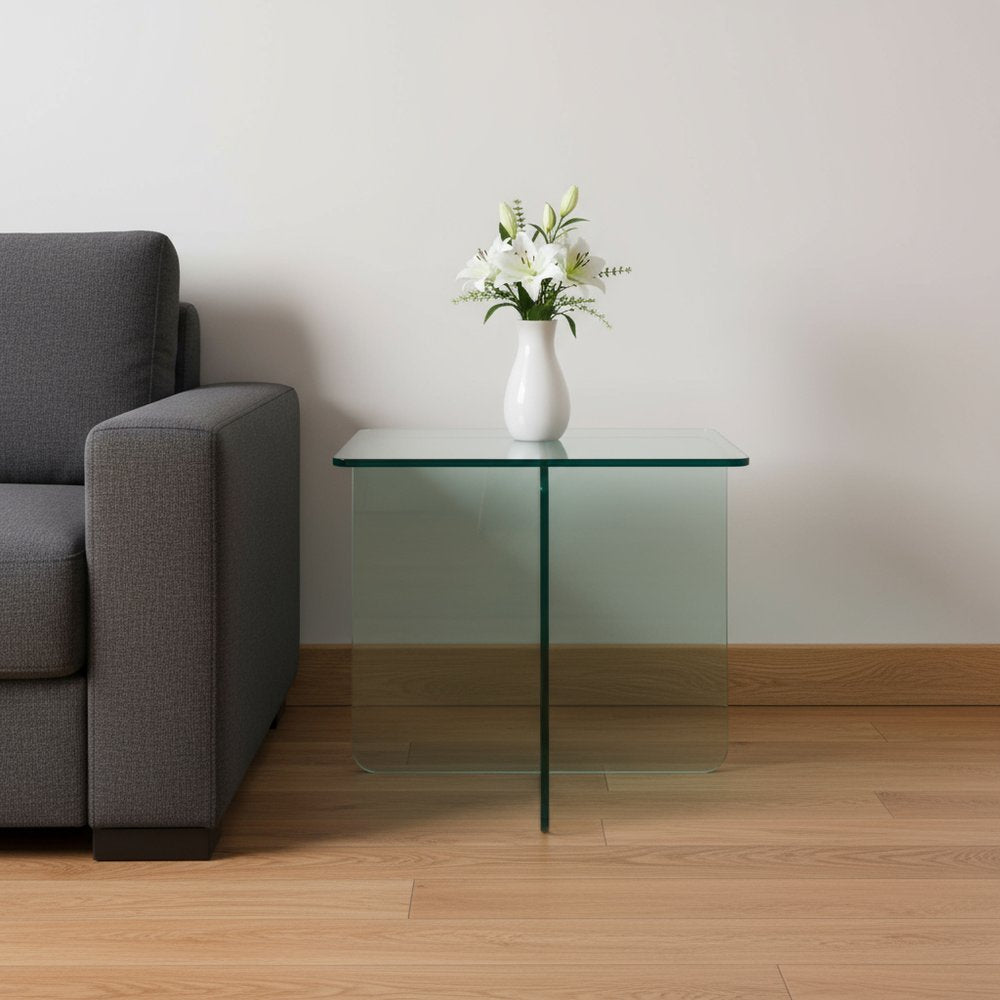 16" Clear Glass Square Cross Legs End Table HomeRoots