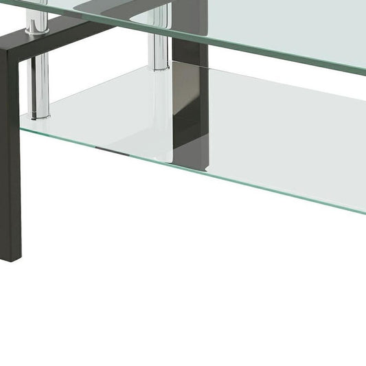 39" Clear And Dark Gray Glass And Steel Coffee Table