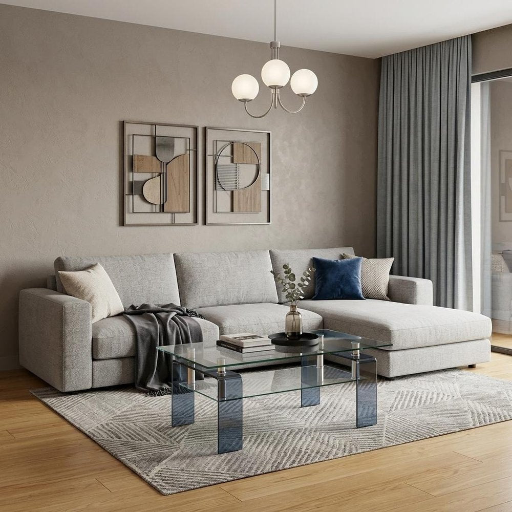 39" Clear and Black Glass Coffee Table With Shelf HomeRoots