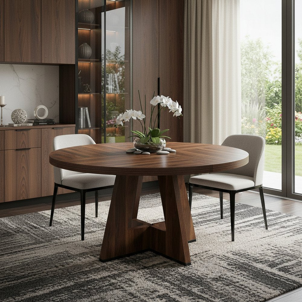 47" Brown Solid Wood Pedestal Base Round Top Dining Table HomeRoots