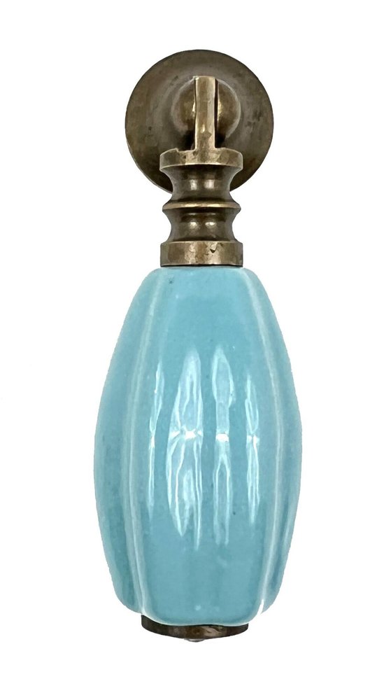 Set of Six Aqua And Brown Oval Knob Ceramic Drawer Pull Knobs HomeRoots