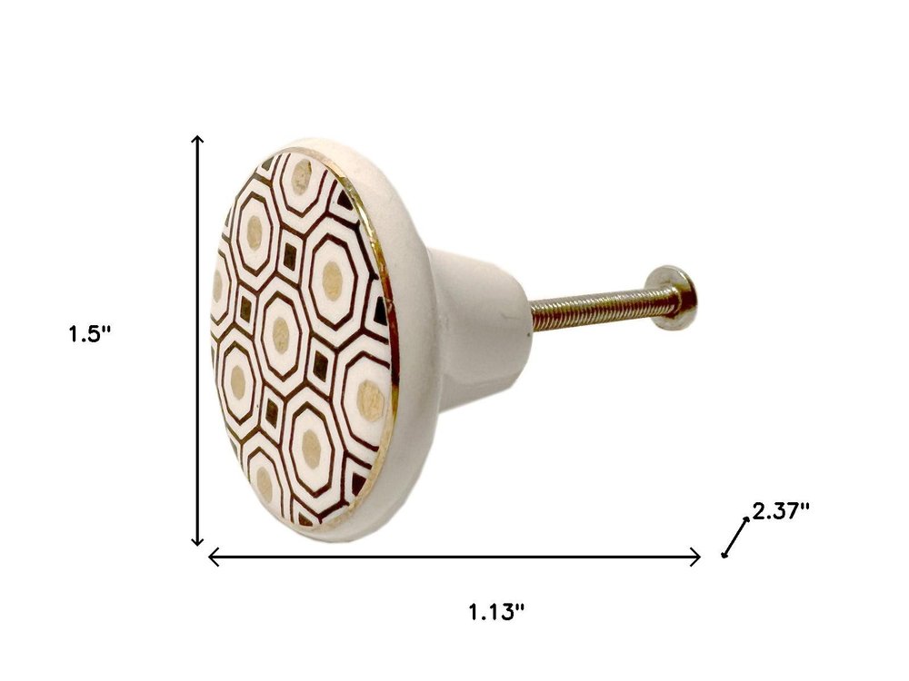 Set of Six Gold Silver And White Geometric Ceramic Drawer Pull Knobs HomeRoots