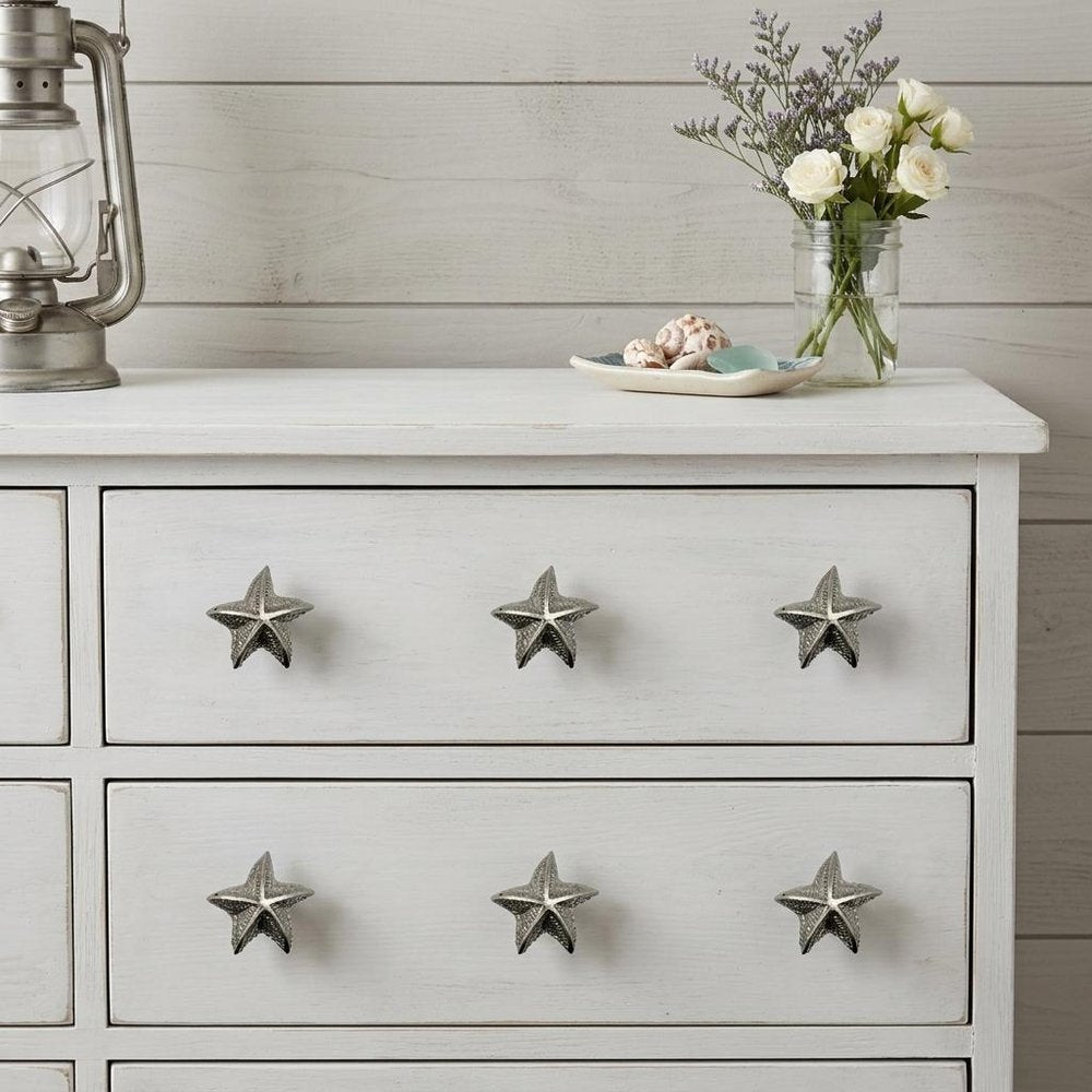 Set of Six Silver Starfish Knob Iron Drawer Pull Knobs HomeRoots