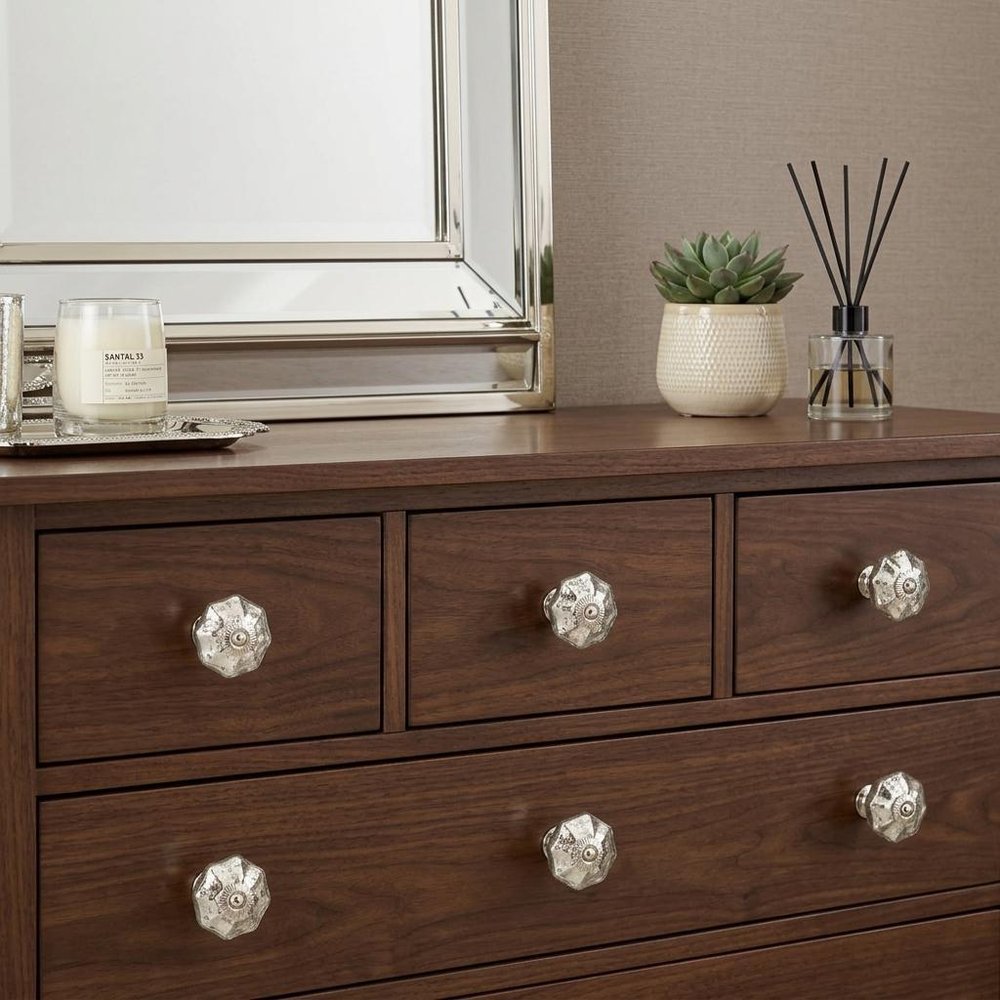 Set of Six Silver Glass Drawer Pull Knobs HomeRoots