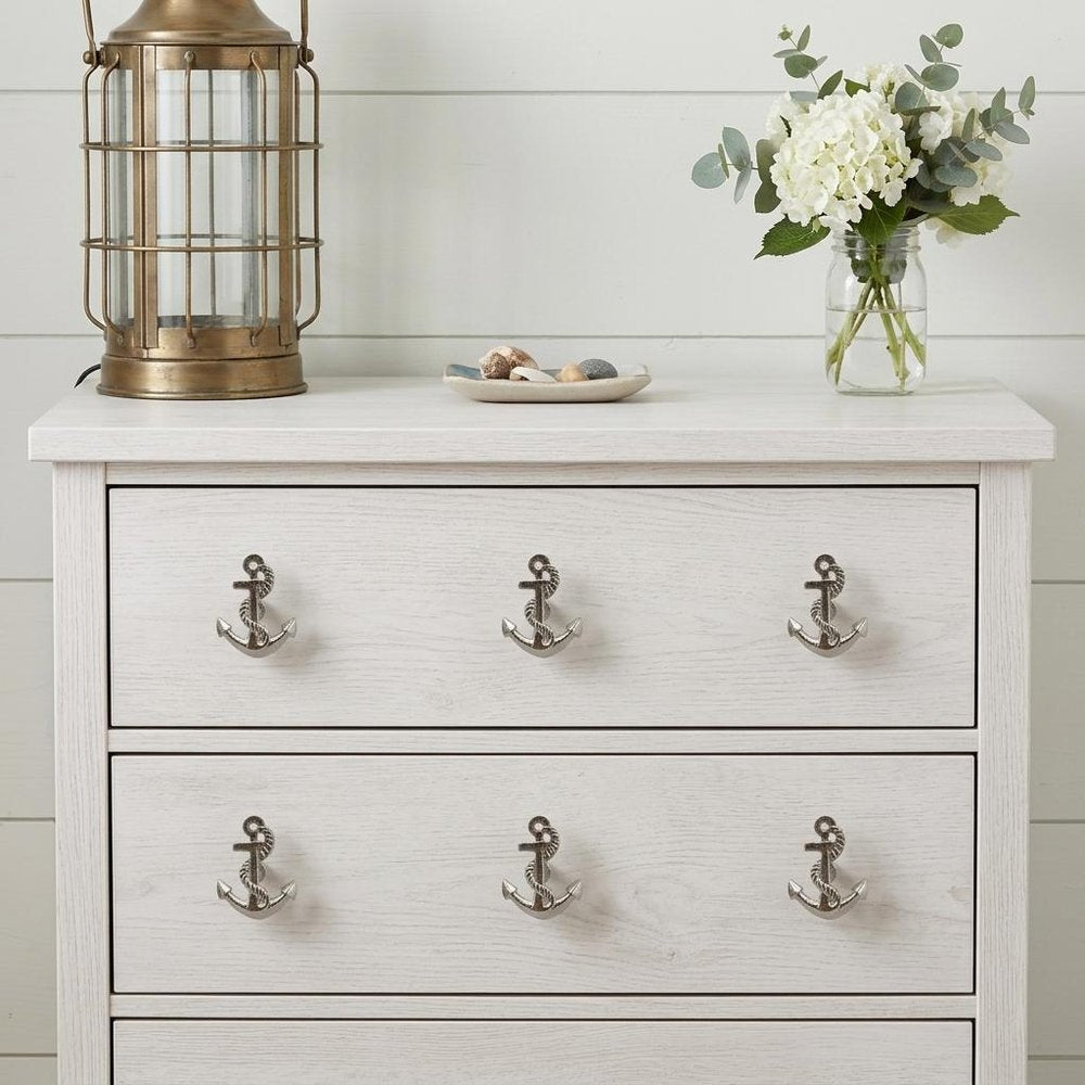 Set of Six Silver Nautical Anchor Knob Metal Drawer Pull Knobs HomeRoots