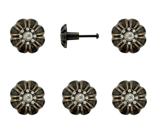 Set of Six Black And Gold Scalloped Knob Iron Drawer Pull Knobs HomeRoots