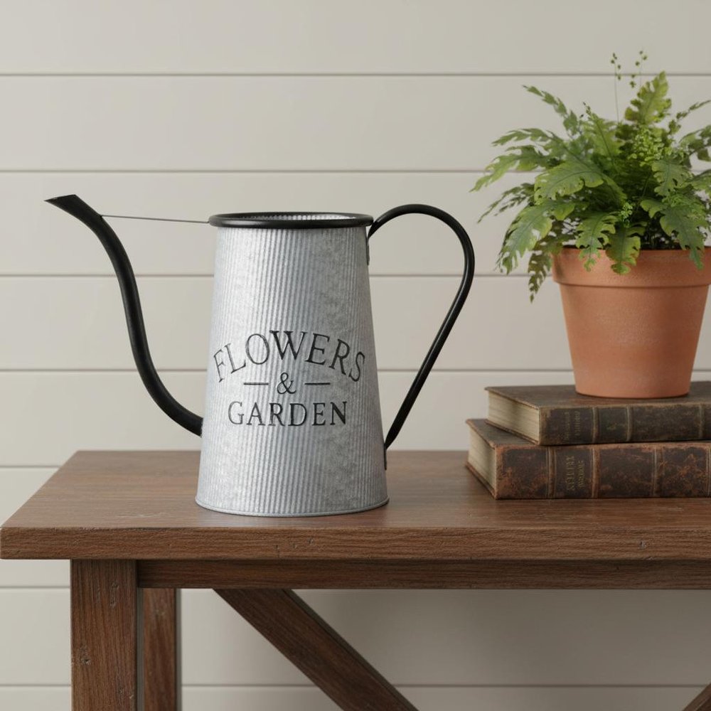 10" Black And Gray Galvanized Metal Flowers And Garden Decorative Watering Can HomeRoots