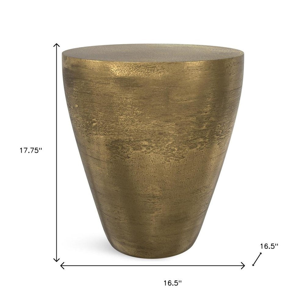 18" Antique Antiqued Brass Aluminum Round Drum End Table HomeRoots
