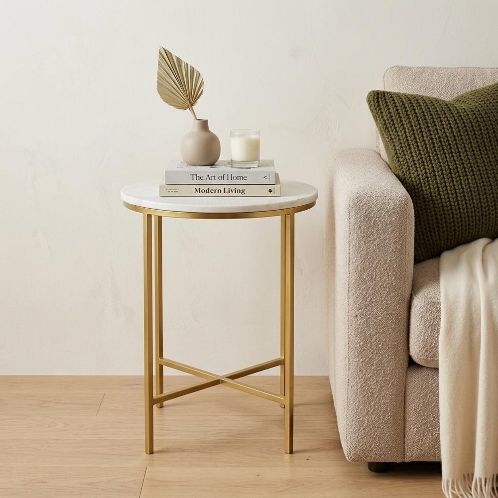 21" White and Gold Marble and Iron Round End Table HomeRoots