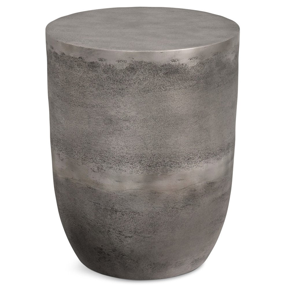 20" Antique Silver Aluminum Round Drum End Table HomeRoots