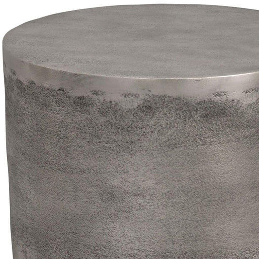 20" Antique Silver Aluminum Round Drum End Table