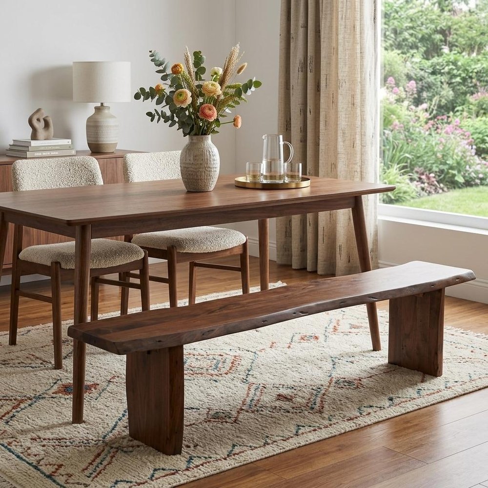 60" Brown Solid Wood Solid Wood Live Edge Dining Bench HomeRoots