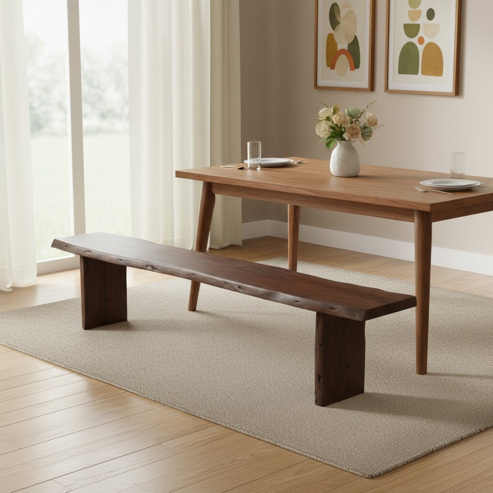 72" Brown Solid Wood Solid Wood Live Edge Dining Bench HomeRoots