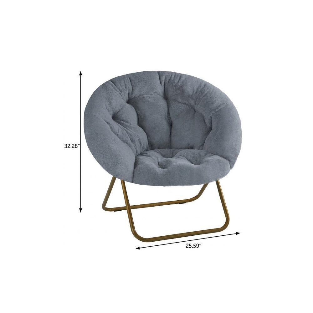 26" Gray and Bronze Tufted Faux Fur and Metal Folding Lounge Chair HomeRoots
