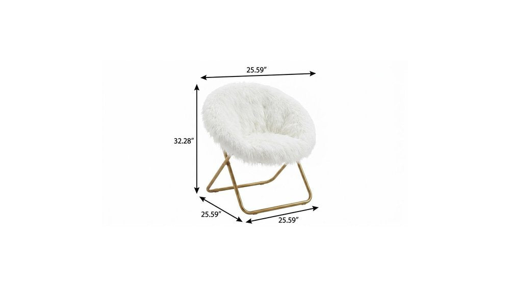26" White and Bronze Tufted Faux Fur and Metal Lounge Chair HomeRoots