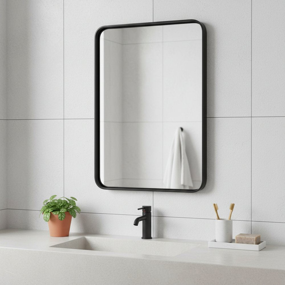 30" Black Metal Floating Framed Bathroom Vanity Mirror HomeRoots