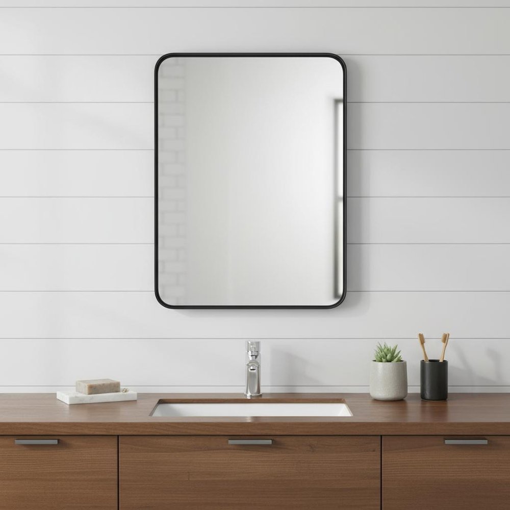 35" Black Metal Floating Framed Bathroom Vanity Mirror HomeRoots