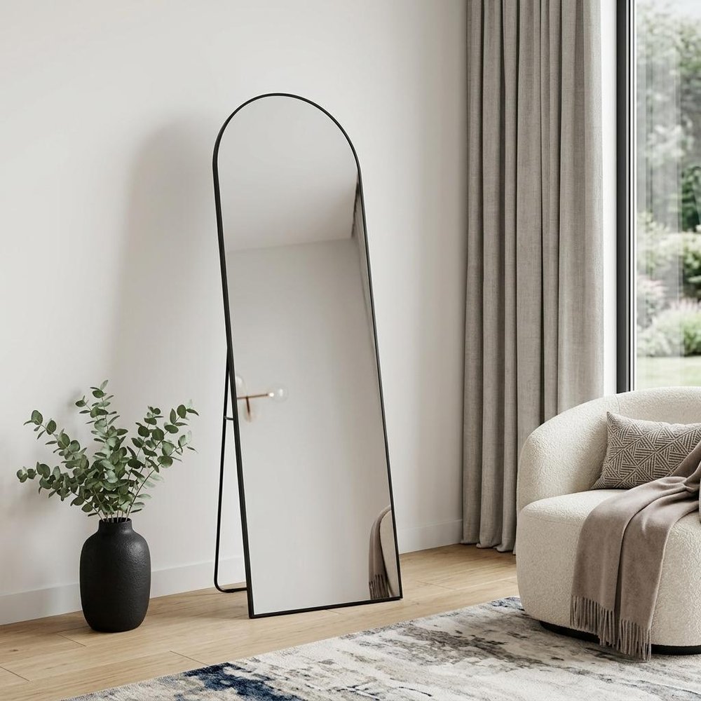 63" Black Metal Arch Freestanding and Wall Mount Framed Full Length Mirror HomeRoots