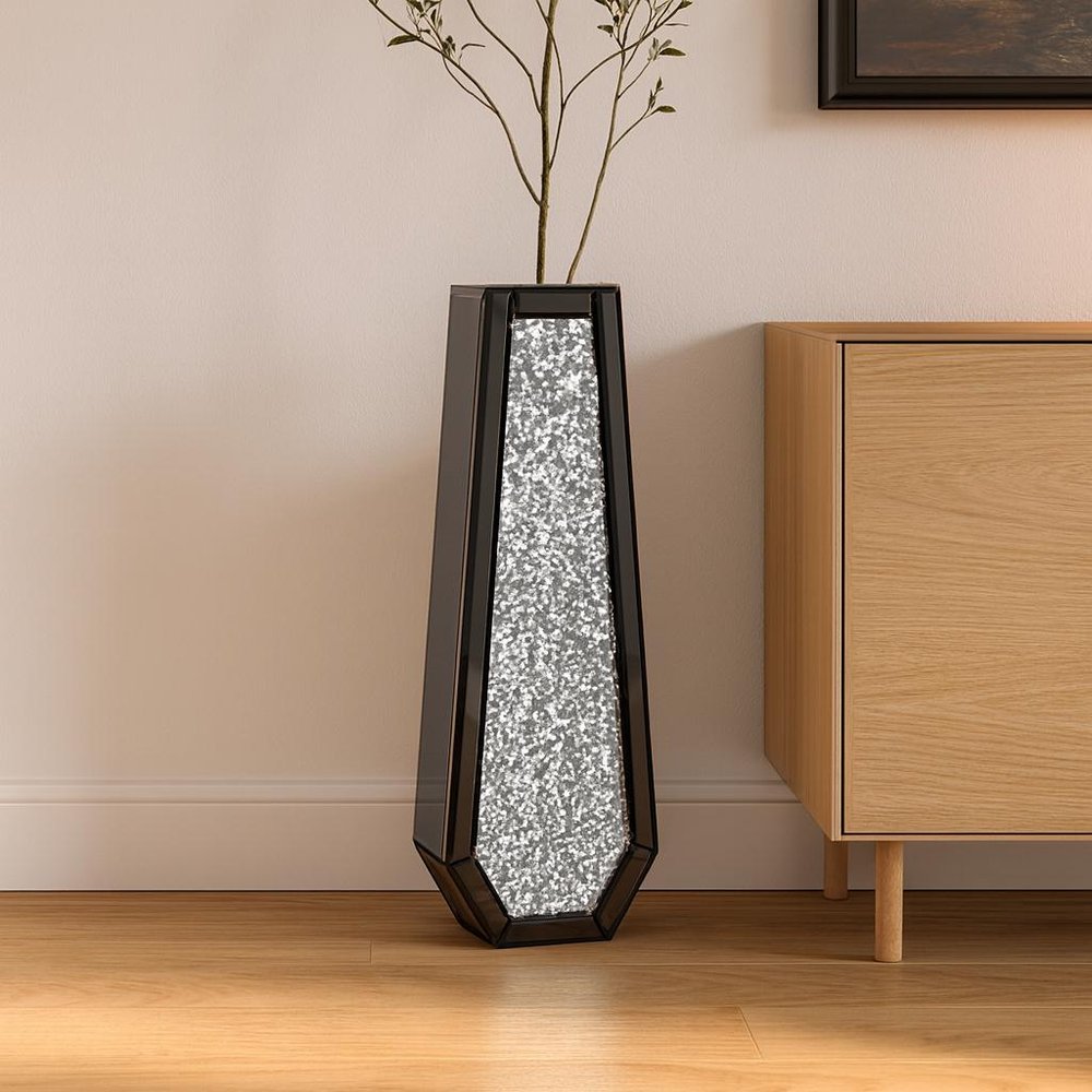 30" Black Mirrored Glass Floor Vase With Faux Crystals HomeRoots