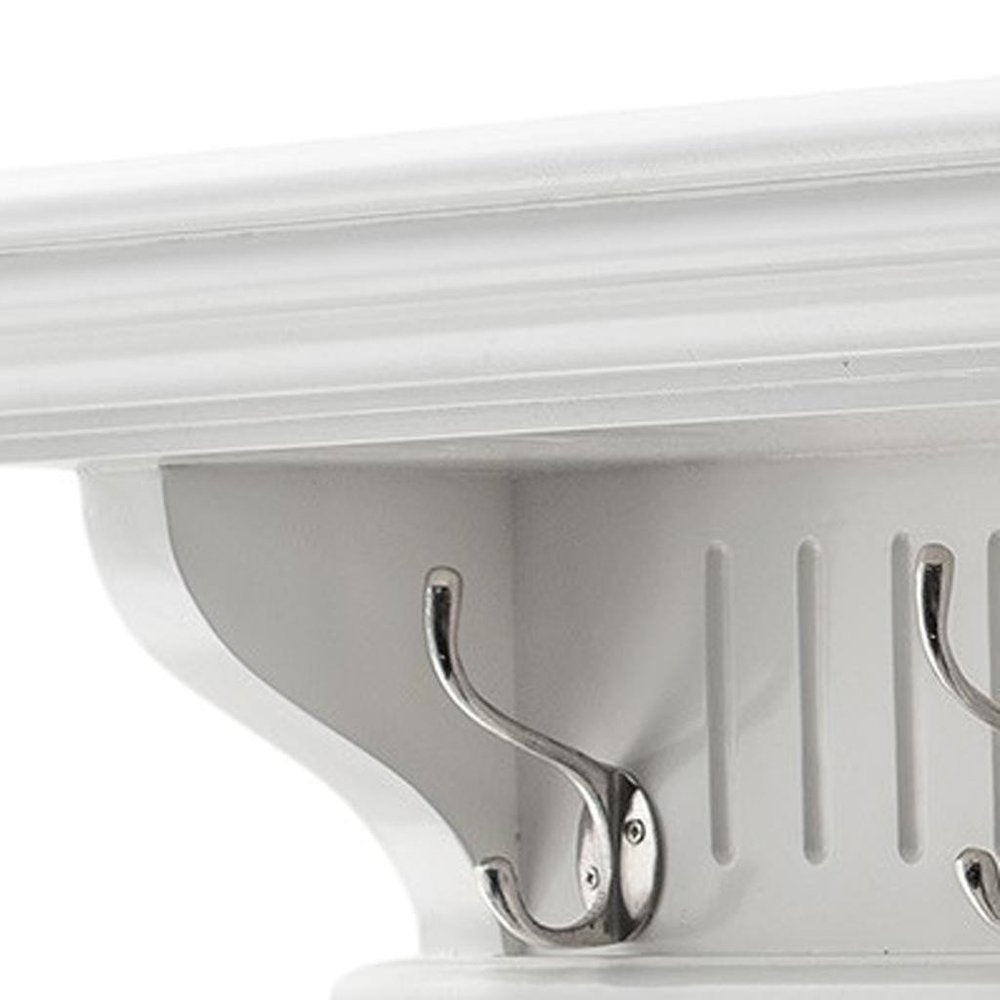 39" White Solid Wood Six Hook Wall Mount Coat Rack HomeRoots