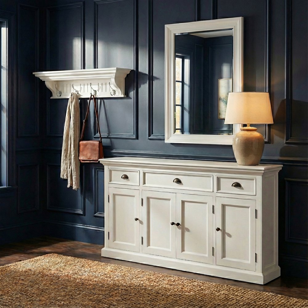 28" White Solid Wood Four Hook Wall Mount Coat Rack HomeRoots