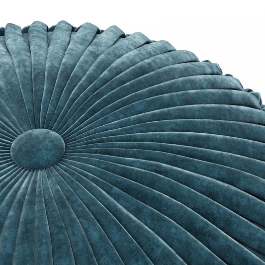 20" Teal Blue Velvet Tufted Round Pouf Ottoman