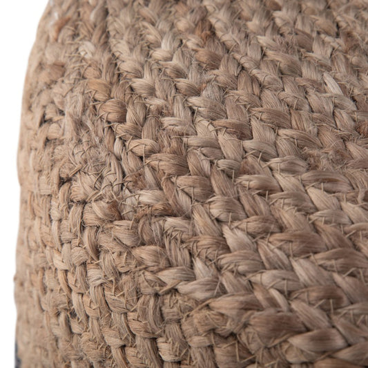 18" Natural and Navy Blue Jute Round Pouf Ottoman