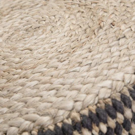 18" Black and Natural Jute Round Pouf Ottoman