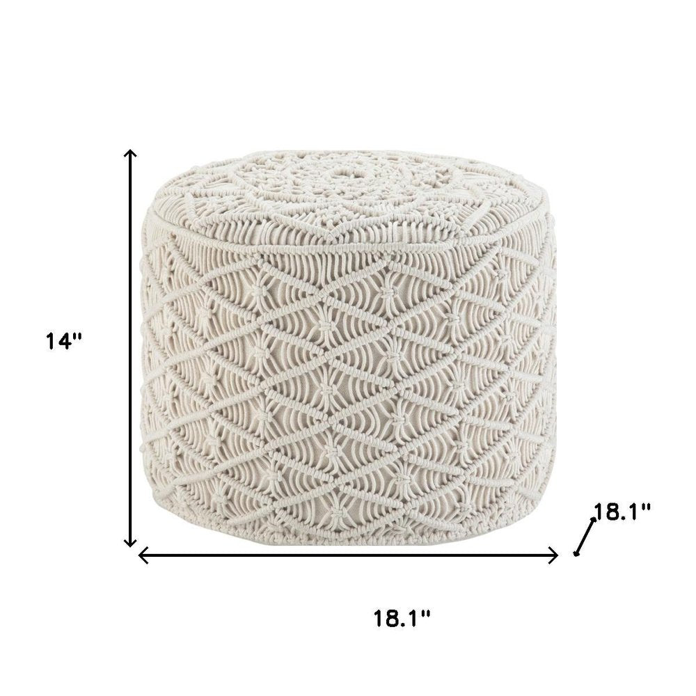 18" Off White Cotton Geometric Round Pouf Ottoman HomeRoots